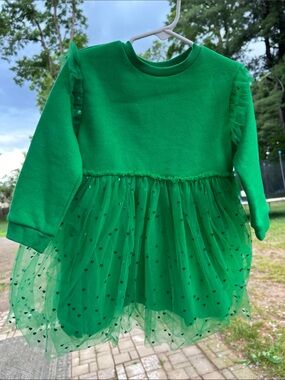 Green Tulle Heart Dress - Long Sleeve